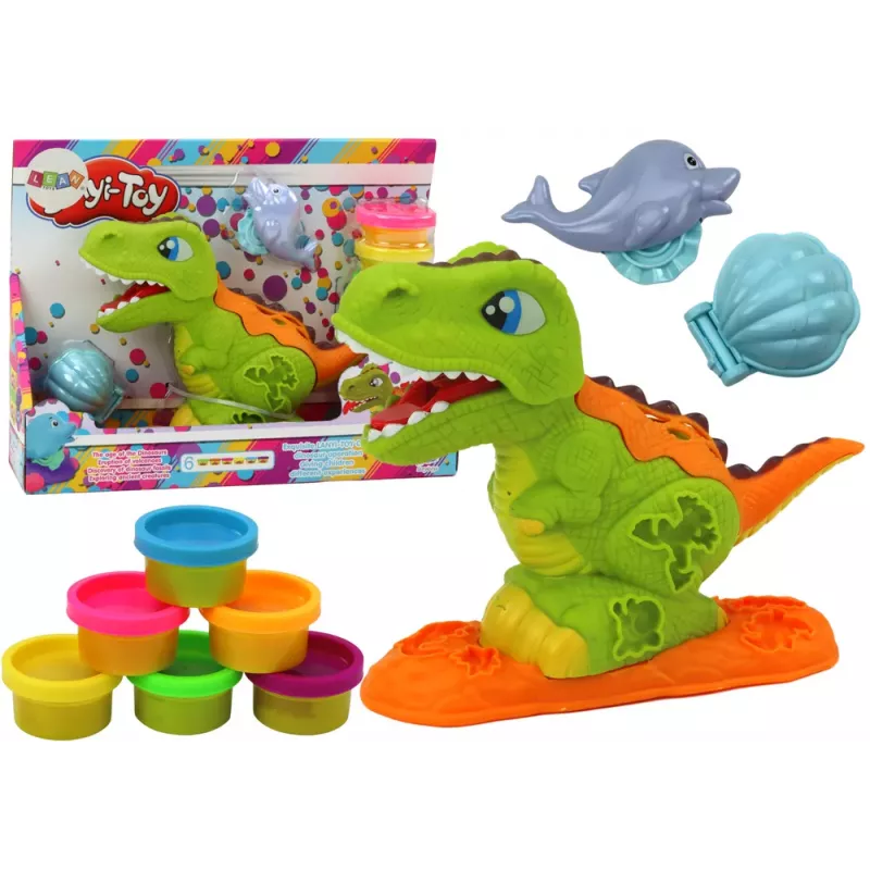 LEAN TOYS Dinosaur Playdough Set 6 Colors Dolphin Molds Scallop