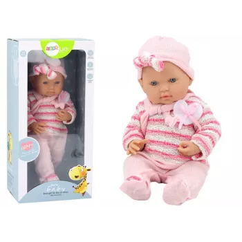 LEAN TOYS Baby Doll ar svītrainu džemperi, cepuri un šalli, rozā