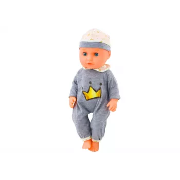 LEAN TOYS Baby Doll In Gray Pajamas Peeing Bottle Pacifier Sounds