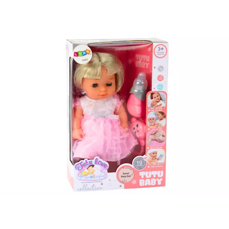 LEAN TOYS Doll In Light Pink Dress Peeing Bottle Rattle Sounds