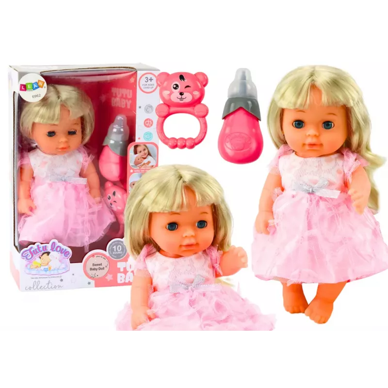 LEAN TOYS Doll In Light Pink Dress Peeing Bottle Rattle Sounds