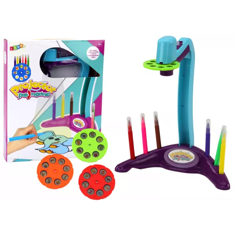 LEAN TOYS Drawing Projector 3 Replaceable Disks Pens Purple