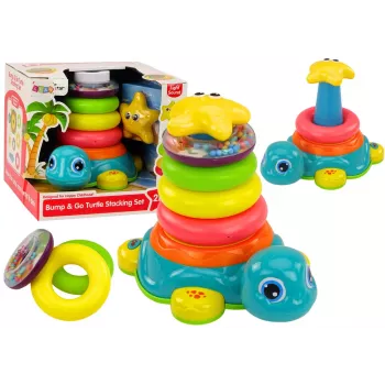 LEAN TOYS Pyramid Riding Turtle 2in1 Puzzle Wheels Lights Sounds