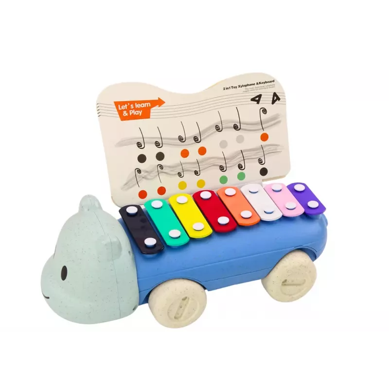 LEAN TOYS Nīlzirgs ar šķīvjiem uz riteņiem – mūzikas instruments bērniem, krāsains, izglītojošs