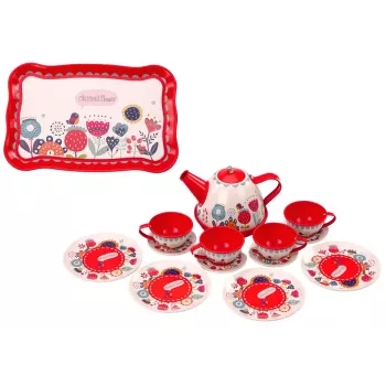 LEAN TOYS Coffee Tea Set Cups Kettle Tray Red Cafe 15 pcs.