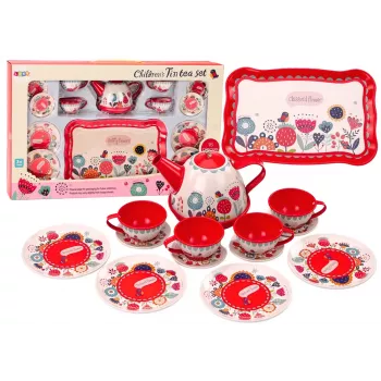 LEAN TOYS Coffee Tea Set Cups Kettle Tray Red Cafe 15 pcs.