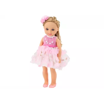 LEAN TOYS Princess Steffi Modelelle 38cm ar Rozā Kleitu, Gariem Matiem un Aksesuāriem