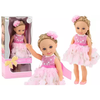 LEAN TOYS Princess Steffi Modelelle 38cm ar Rozā Kleitu, Gariem Matiem un Aksesuāriem