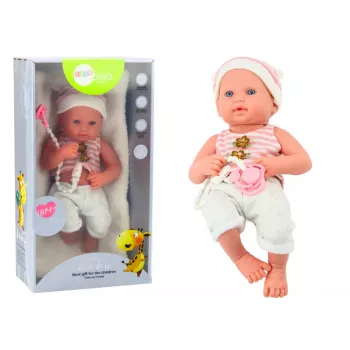LEAN TOYS Baby Doll in White and Pink Clothes, Hat, Pacifier, and Blanket