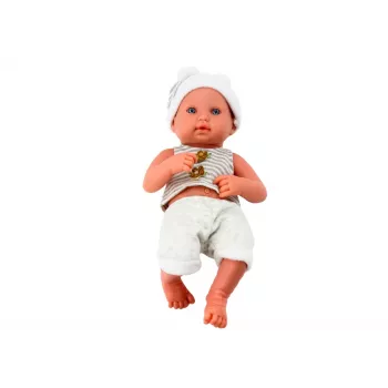LEAN TOYS Baby Doll in White and Gray Clothes, Hat, Pacifier, and Blanket