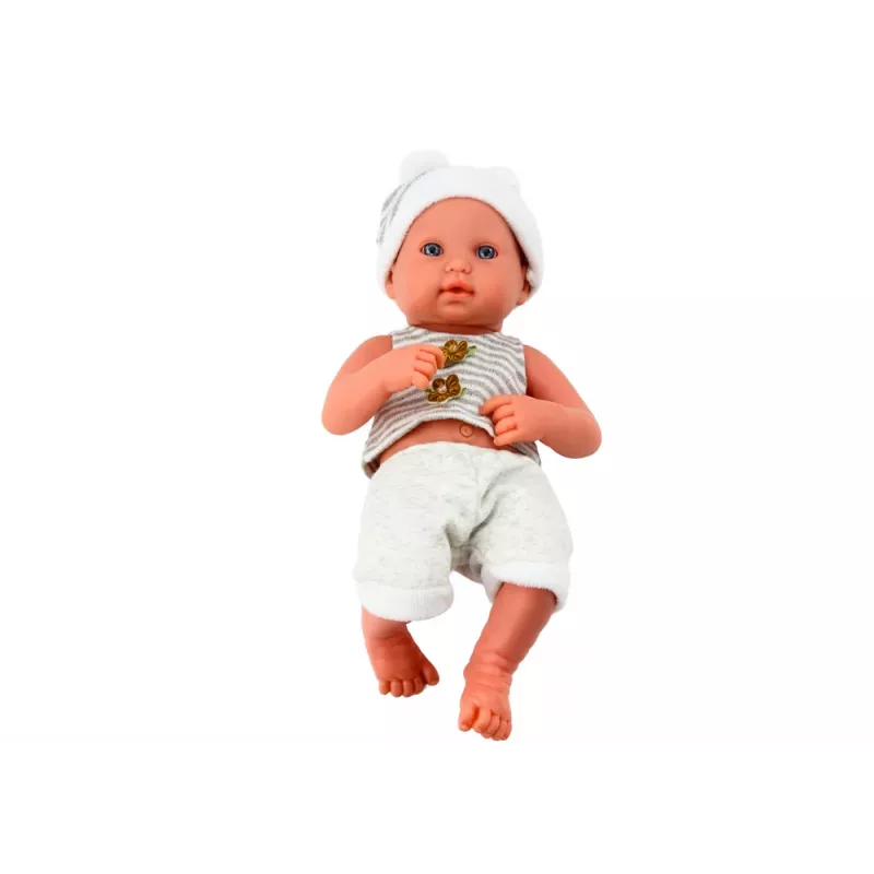 LEAN TOYS Baby Doll in White and Gray Clothes, Hat, Pacifier, and Blanket