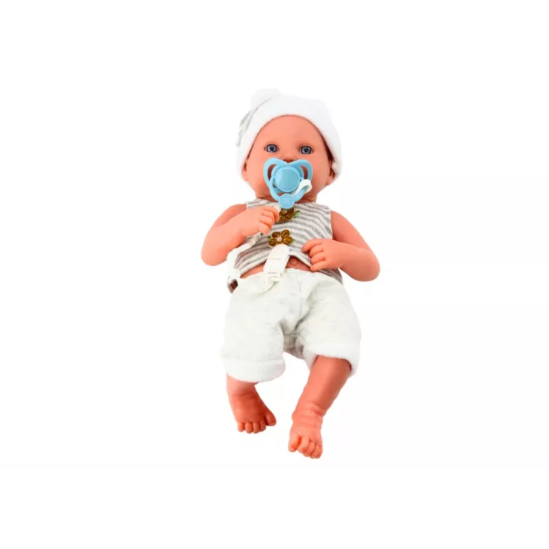 LEAN TOYS Baby Doll in White and Gray Clothes, Hat, Pacifier, and Blanket