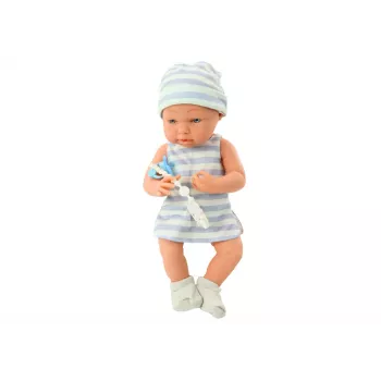 LEAN TOYS Baby Doll in Blue and White Clothes, Hat, Pacifier, Bib, Quilt