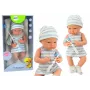 LEAN TOYS Baby Doll in Blue and White Clothes, Hat, Pacifier, Bib, Quilt