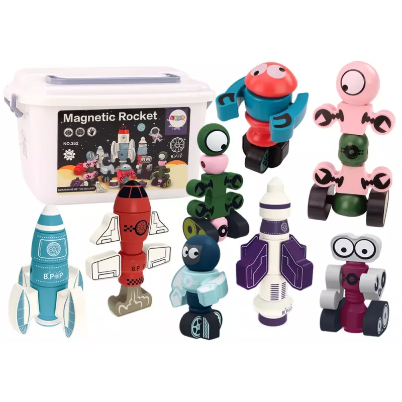 LEAN TOYS Magnetic Blocks Space Rocket Set 56 Pieces - Magnetic Rocket Mix