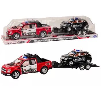 LEAN TOYS Policijas pikaps ar evakuatora puspiekabi un bezceļu auto - Policijas komplekts