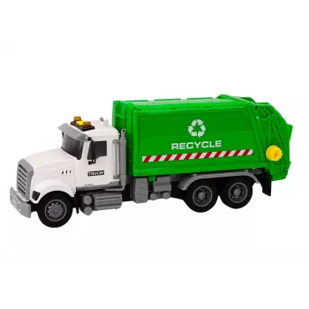 LEAN TOYS Garbage Truck ar atkritumu tvertnēm, gaismām, skaņām, berzes piedziņu, balts un zaļš