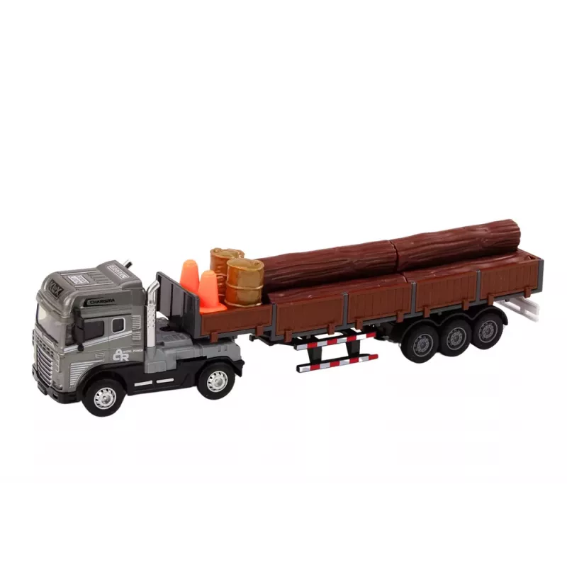 LEAN TOYS Wood Truck Truck Trailer 1:24 Wood Logs Sounds Lights