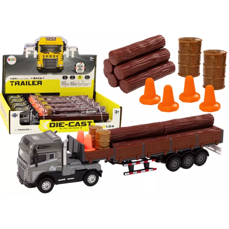 LEAN TOYS Wood Truck Truck Trailer 1:24 Wood Logs Sounds Lights