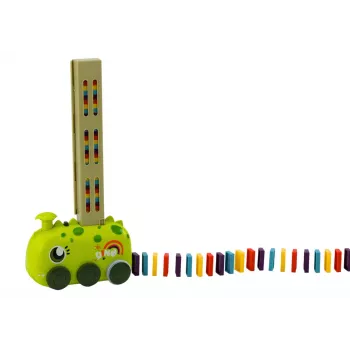 LEAN TOYS Battery-operated Green Dinosaur Car Arranging Colorful Dominoes 4 Colors of Blocks
