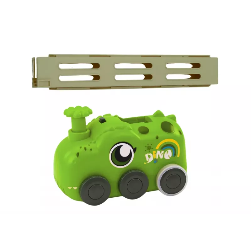LEAN TOYS Battery-operated Green Dinosaur Car Arranging Colorful Dominoes 4 Colors of Blocks