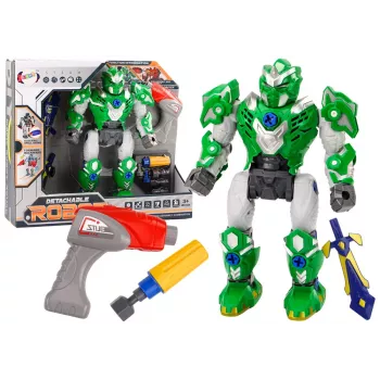 LEAN TOYS Skrūvējamais Robots ar Instrumentiem, Skaņu un Gaismu Zaļš