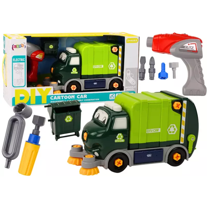 LEAN TOYS Cartoon Garbage Truck Turning Movable DIY Green 358 Pieces Building Blocks Set