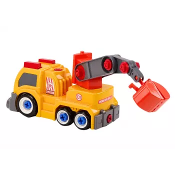 LEAN TOYS Cartoon Truck With Crane To Dismantle DIY Orange