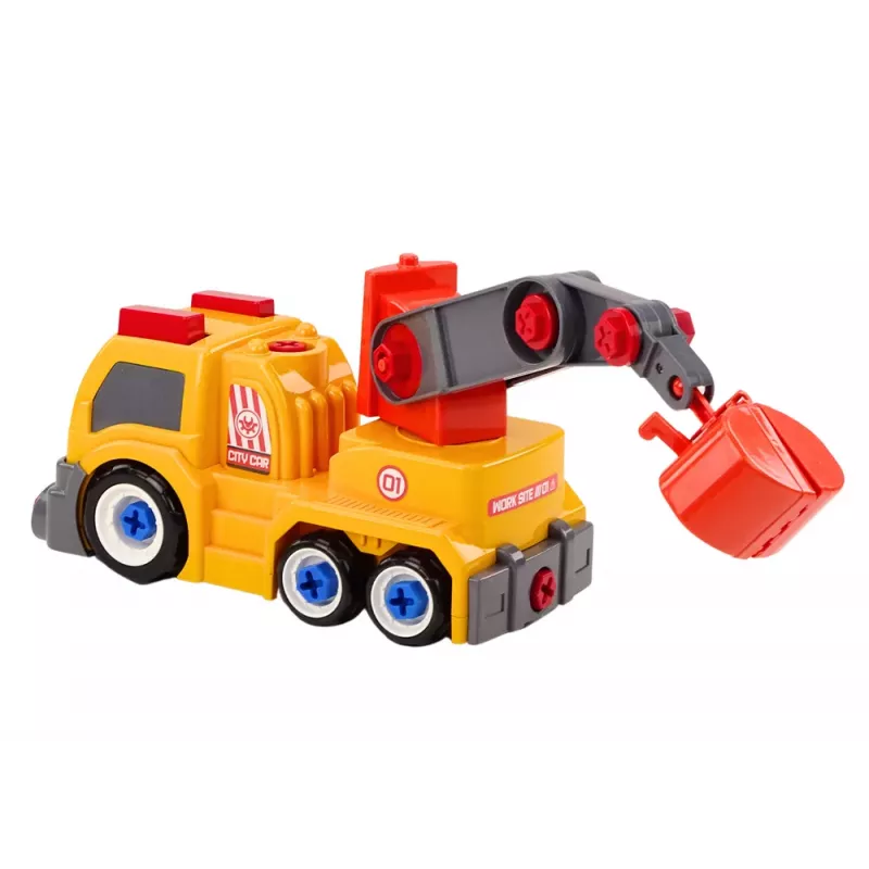 LEAN TOYS Cartoon Truck With Crane To Dismantle DIY Orange