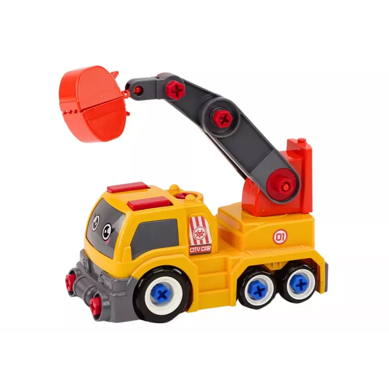 LEAN TOYS Cartoon Truck With Crane To Dismantle DIY Orange