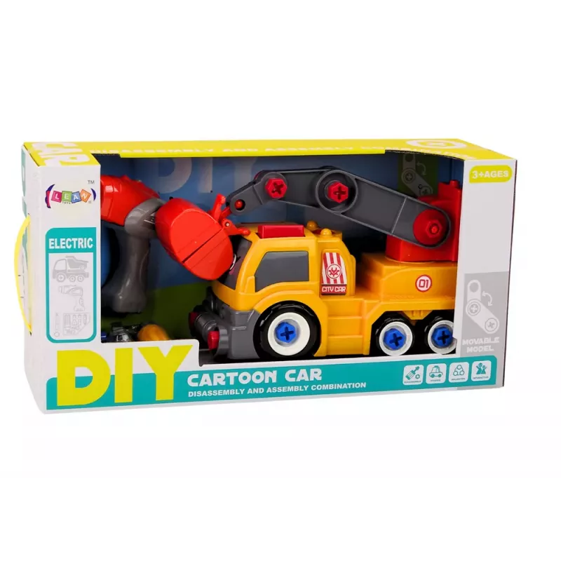 LEAN TOYS Cartoon Truck With Crane To Dismantle DIY Orange
