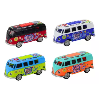 LEAN TOYS Camper Bus 1:32 Metāls Gaismas Skaņas Braukšana Atveramas Durvis