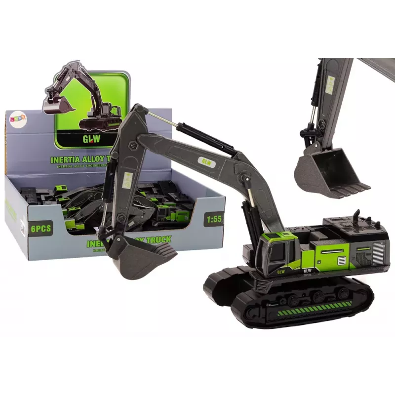 LEAN TOYS Crawler Excavator Metal Bucket 1:55 Black and Green