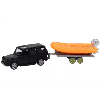 LEAN TOYS Black Off-Road Car with Trailer Orange Boat