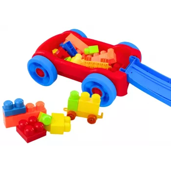 LEAN TOYS Set of Blocks in Blue and Red Wheeled Cart - 236 Pieces