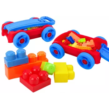 LEAN TOYS Set of Blocks in Blue and Red Wheeled Cart - 236 Pieces