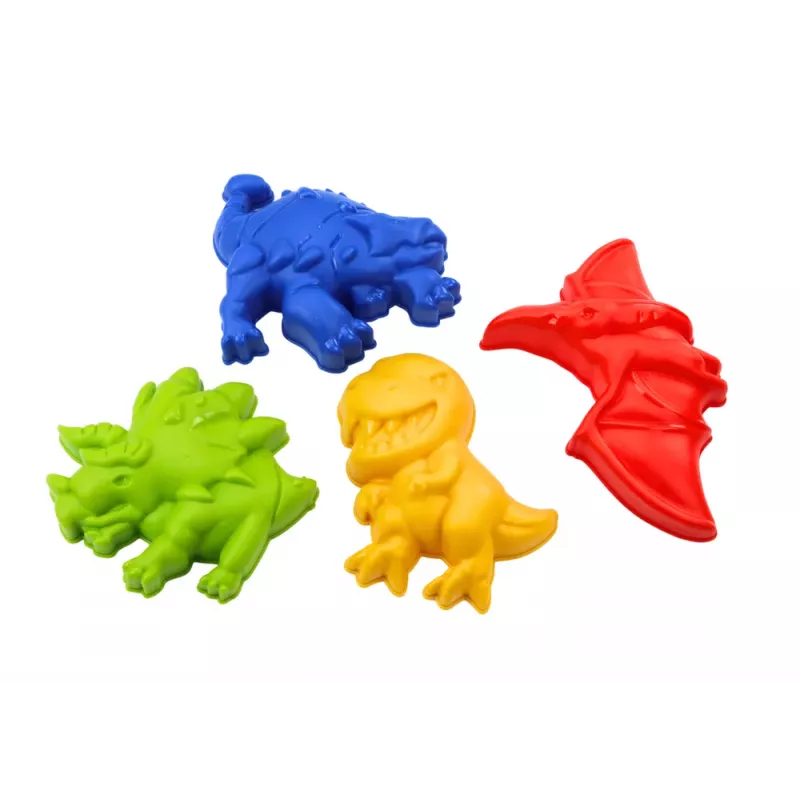 LEAN TOYS Smilšu spaiņu komplekts ar dušas lejkannu un dinozauru veidnēm