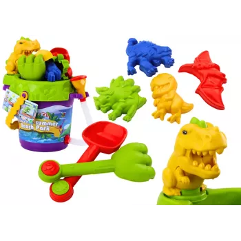 LEAN TOYS Smilšu spaiņu komplekts ar dušas lejkannu un dinozauru veidnēm