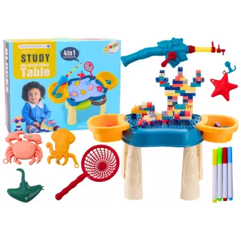 LEAN TOYS Multifunctional Table 4in1 Blocks Fishing Drawing Blue