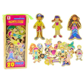 LEAN TOYS Set of Magnets Wooden Characters in Colorful Disguises, 20 pieces