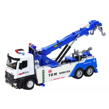 LEAN TOYS Truck With Crane Two Metal Hooks White And Blue Lights Sounds