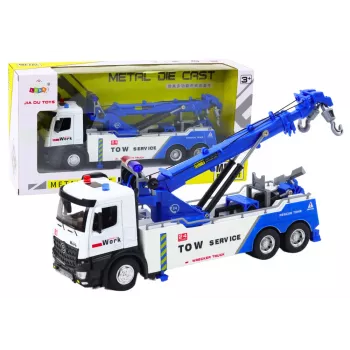 LEAN TOYS Truck With Crane Two Metal Hooks White And Blue Lights Sounds