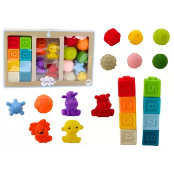 LEAN TOYS Soft Educational Bath Blocks 20 Pieces Animals Shapes