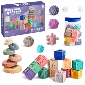 LEAN TOYS Soft Rubber Educational Blocks Animals Numbers Patterns Colorful 27 pcs.