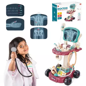 LEAN TOYS Medicīnas komplekts uz ratiņiem, Mazā ārsta galdiņš, EKG instrumenti