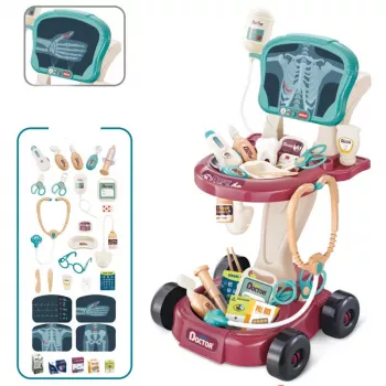 LEAN TOYS Medicīnas komplekts uz ratiņiem, Mazā ārsta galdiņš, EKG instrumenti
