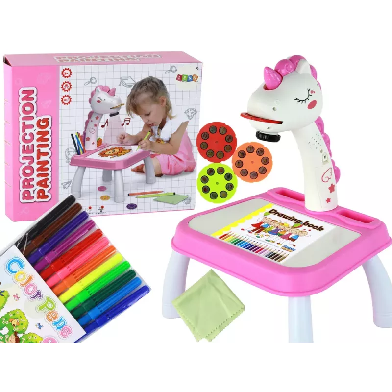 LEAN TOYS Unicorn Drawing Projector with Markers and Inserts, Pink