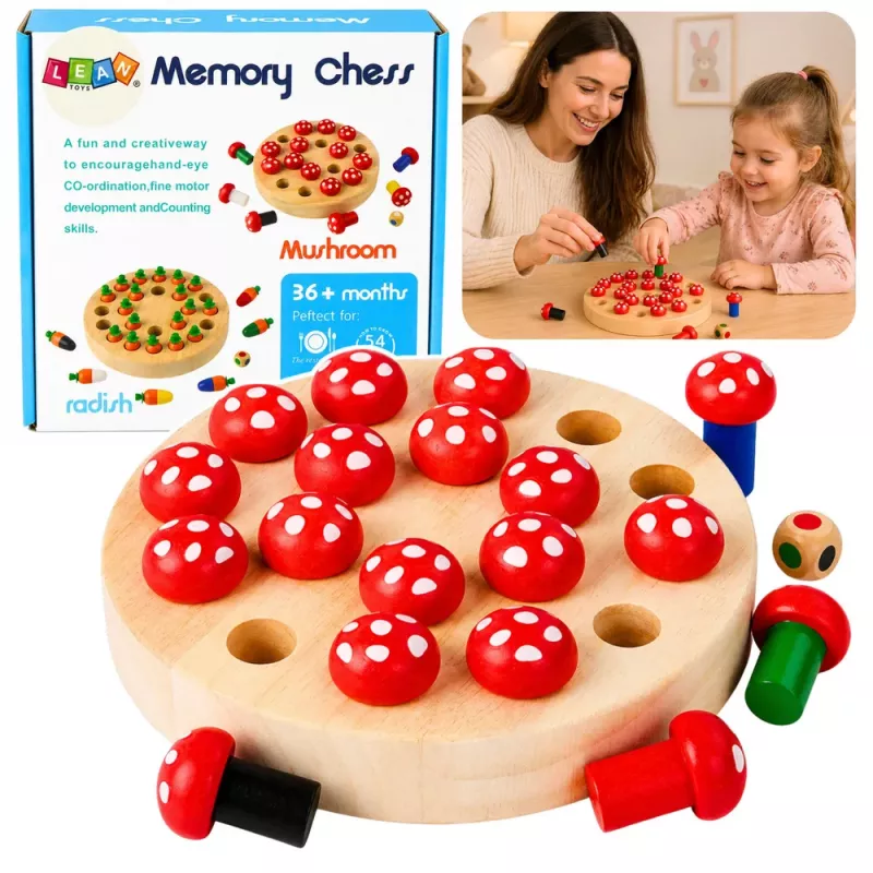 LEAN TOYS Family Memory Game Toadstools Wooden