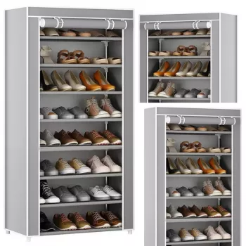 LEAN 8-Tier Shoe Rack Organizer Wardrobe Dustproof Cover Gray
