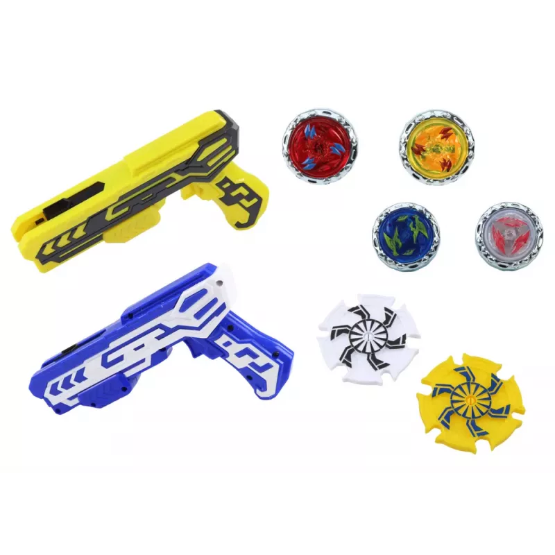 LEAN TOYS Gun Launcher Set 4 Metal Discs Blue Yellow Lights